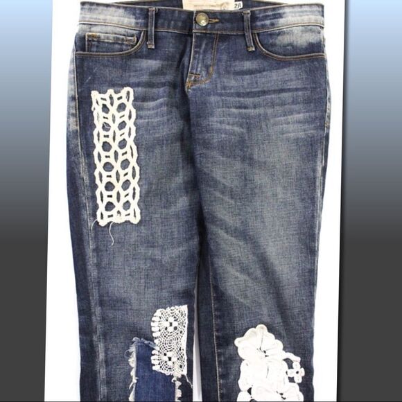 Free People Acid Washed Crochet Skinny Jeans 26 - Picture 2 of 5